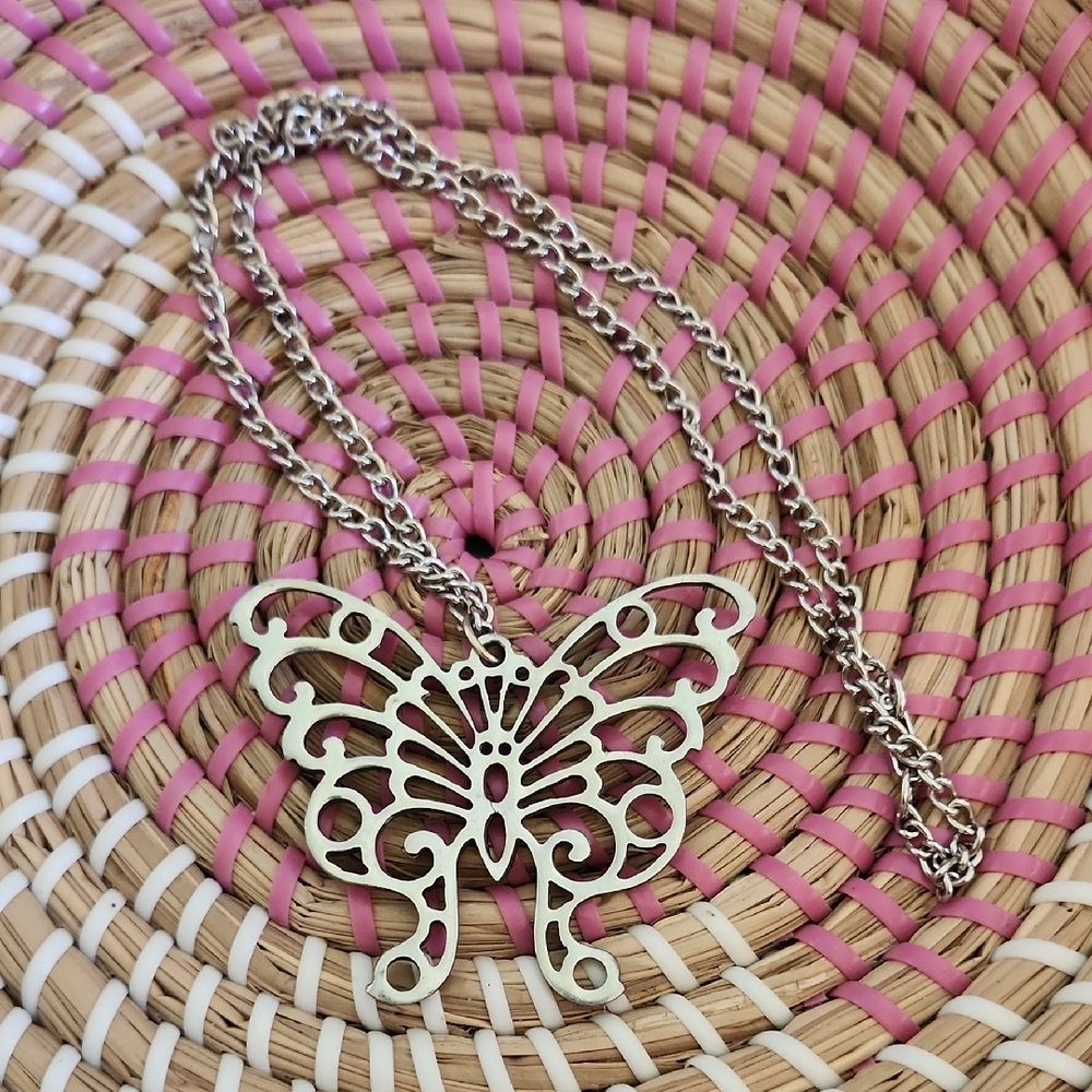 Reed & Barton Silver Tone Butterfly Pendant Necklace